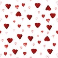 Valentine`s day cute seamless pattern with hand drawn watercolor hearts. White background. Royalty Free Stock Photo