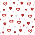 Valentine`s day cute seamless pattern with hand drawn watercolor hearts. White background. Royalty Free Stock Photo