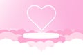 Valentine\'s Day 3D realistic pastel white pink podium with paper cut clouds.