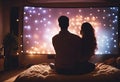 Valentine\'s Day date having lights cozy looking happy view loving watching room hugging recalling living home memories