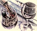 Valentine`s day, date, love, Celebration. pouring red wine. Wine in a glass, selective focus, motion blur, Red wine in a glass. S Royalty Free Stock Photo