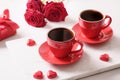 Red hearts chocolate sweets, red roses for Valentine`s day Royalty Free Stock Photo