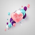 Valentine`s day design, pink and turquoise balloons on a light background. Sale poster, blank, love, sale, flyer. 3D illustration