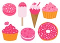 Valentine`s day dessert cupcakes donuts ice cream vector illustration