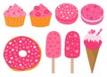 Valentine`s day dessert cupcakes donuts ice cream vector illustration