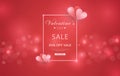 Valentine`s Day Discount Sale Illustration in red glitter background, with rectangle frame border and origami hearts. Can be used Royalty Free Stock Photo