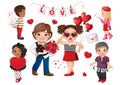 Valentine s Day with Diverse Boys and Girls have Different Valentine Activity Royalty Free Stock Photo