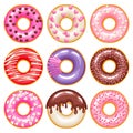 Valentine`s day donuts icons set. Sweet bakery vector.