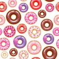 Valentine`s day donuts seamless pattern. Sweet bakery vector background. Royalty Free Stock Photo