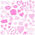 Valentine`s Day doodle set. Hand drawn cute elements.