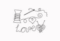 Valentine\'s Day. Drawings Heart icons, lettering, single line threads.