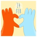 Valentine's day,February 14.hands with two parts of heart.Drawings for postcard, card,congratulations and poster