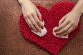 Valentine`s Day, February 14th. Red and white hearts. Fire candles. Red manicure. Frame. Background. Light, brilliant. Hearts mad Royalty Free Stock Photo