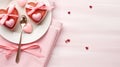 Valentine\'s Day Festive table setting, flat lay, In pastel colours tone, Valentine\'s Day, love, dating concept Royalty Free Stock Photo