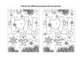 Valentine`s Day find the differences visual puzzle and coloring page