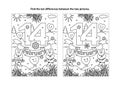 Valentine`s Day find the differences visual puzzle and coloring page