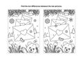 Valentine`s Day find the differences visual puzzle and coloring page