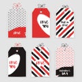 Valentine's day flat label collection with lettering, contrast colors on whine background