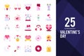 25 Valentine\'s Day Flat icon pack. vector illustration Royalty Free Stock Photo