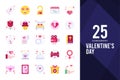 25 Valentine\'s Day Flat icon pack. vector illustration Royalty Free Stock Photo