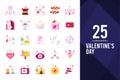 25 Valentine\'s Day Flat icon pack. vector illustration Royalty Free Stock Photo