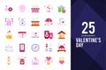 25 Valentine\'s Day Flat icon pack. vector illustration Royalty Free Stock Photo