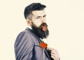 Valentine`s Day. Flirtation concept. Hipster with red hearts flirts. Dating and flirtation Royalty Free Stock Photo