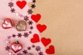 Pink hearts and a sheet of paper, Valentine`s day Royalty Free Stock Photo