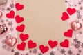 Pink hearts and a sheet of paper, Valentine`s day Royalty Free Stock Photo