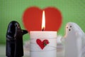 ValentineÃÂ´s Day Ghosts Wedding with Candle, Flowers and Hearth