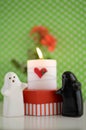 ValentineÃÂ´s Day Ghosts Wedding with Candle, Flowers and Hearth