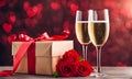 Valentine\'s Day gift box with sparkling champagne