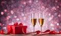 Valentine\'s Day gift box with sparkling champagne