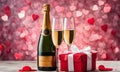 Valentine\'s Day gift box with sparkling champagne