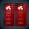 Valentine's day gift card voucher template with traditional background, present and space for your text. Red low poly