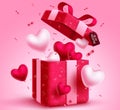 Valentine`s day gift vector concept design. Be my valentine with gift box and balloons heart elements