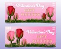 Valentine`s day Gift Voucher background banners set with roses and grass