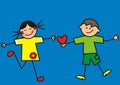 Valentine day, happy girl and boy with heart, eps. Royalty Free Stock Photo