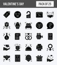 25 Valentine\'s Day Glyph icon pack. vector illustration