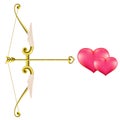 Valentine`s day gold bow and arrow. Vector clip art illustration