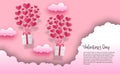 Valentine`s day greeting card banner template with flying love heart pink balloon paper cut style Royalty Free Stock Photo