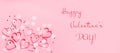 Valentine`s day greeting card with beautiful pure pink hearts and confetti