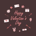 Valentine's day greeting card with celebration elements on a dark background