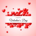 Valentine`s day greeting card. Confetti red heart on pink background with frame and lettering Happy Valentines day. For design po Royalty Free Stock Photo