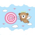 Valentine\'s Day greeting card .Cute Bear Cupid shoots an arrow at a target