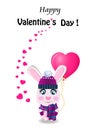 Valentine`s day greeting card with cute rabbit in knitted hat Royalty Free Stock Photo