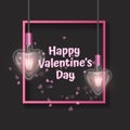 Valentine`s day greeting card decorated with heart shaped light bulbs, greeting card, realistic vector Royalty Free Stock Photo