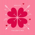 Valentine`s Day greeting card design. Modern minimalist geometric. Hearts with arrows.