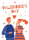 Valentine`s day greeting card design. The young man and a young woman are happy holiday. Royalty Free Stock Photo