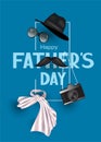 Funny fathers Day banner with letters and dad`s objects.